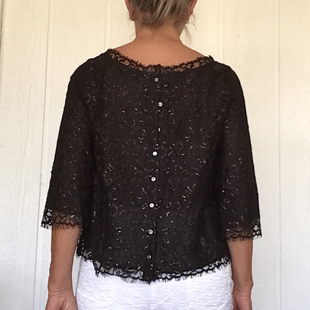 JOIE ANTONIA BLACK LACE BUTTON DOWN BACK TOP MEDIUM - Picture 13 of 14